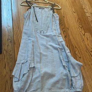 Linen strapless summer dress oatmeal/grey color